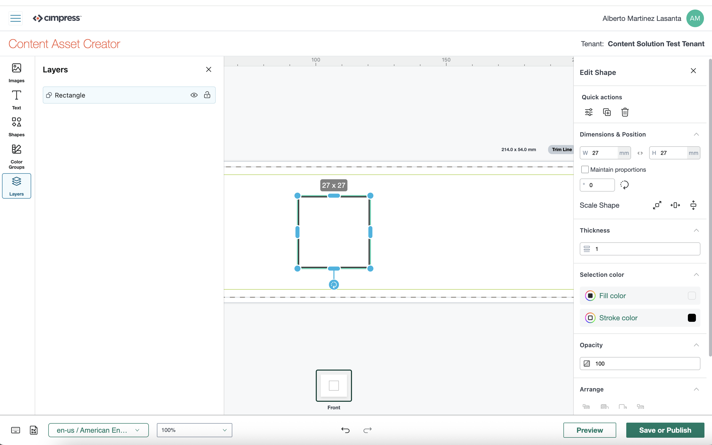 Cimpress Content Asset Creator with a selected rectangle shape